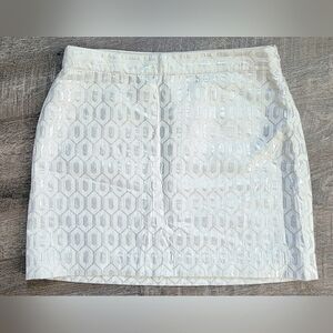 Banana Republic Jacquard Mini Pencil Skirt Women's 12P Cream & Silver Geometric